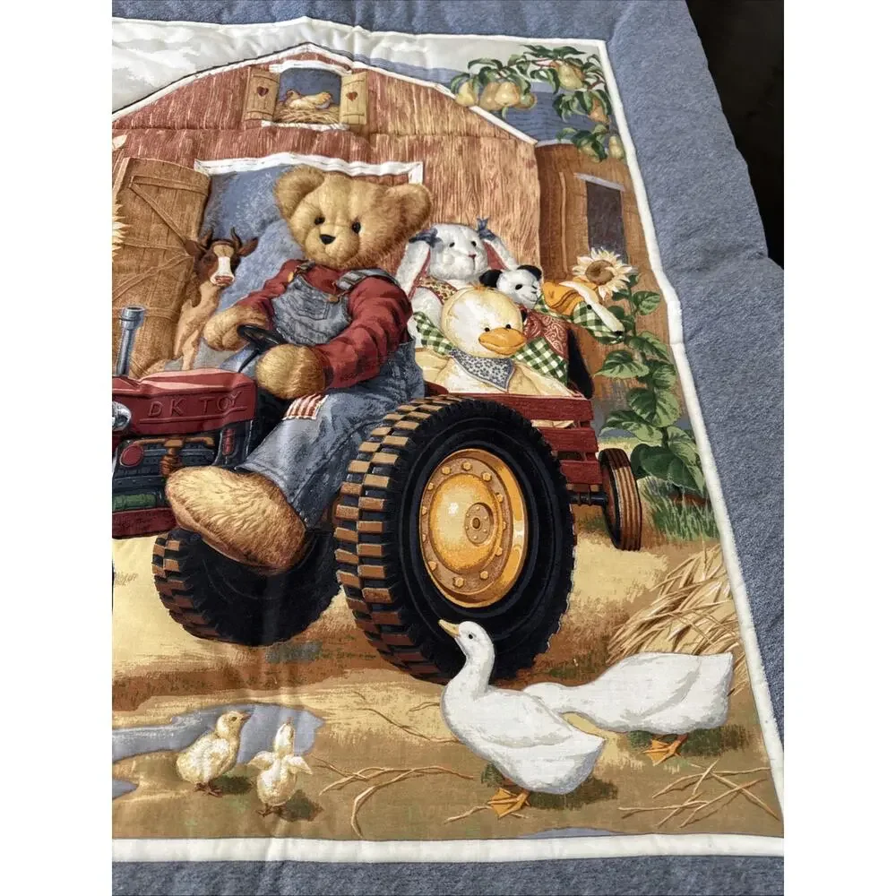 Blue Jean Teddy Tractor Barn Farm Duck Bunny Quilt Blanket Comforter Baby 41x33